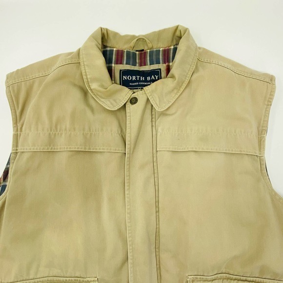 North Bay Men's XLT Tan Flannel Lining Heavy Thick Insulated Zip Vest Jacket - Picture 3 of 8